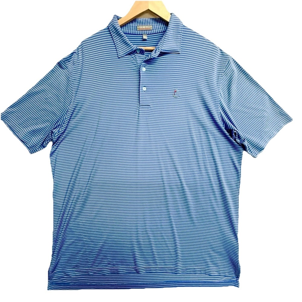 Peter Millar Summer Comfort Polo XL Blue Stripe Caledonia Golf Club Shirt